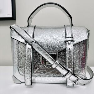 MICHAEL KORS, Manhattan Top Handle Leather Satchel Crossbody Bag, silver bag.